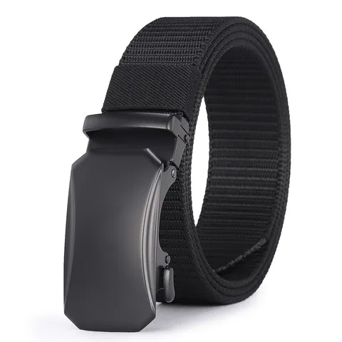 Men Nylon Woven Belt With Automatic Alloy Buckle Outdoor Casual Tactical Breathable Adjustable No Hole Waist Belt