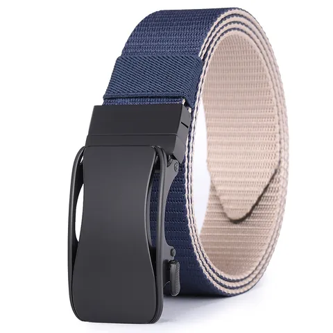 Men Fashion Casual Tactical Belt With Rotatable Alloy Automatic Buckle Double Sided Canvas Woven Trousers Waistband For Men
