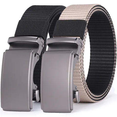 Men's Casual Outdoor Canvas Belt Automatic Alloy Buckle Versatile Woven Nylon Waistband For Daily Sports Travel Minimalist Belt