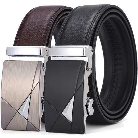 Men's Automatic Buckle Belt Split Cowhide Leather Business Casual Lychee Texture Adjustable Waistband For Men Fashion Belt