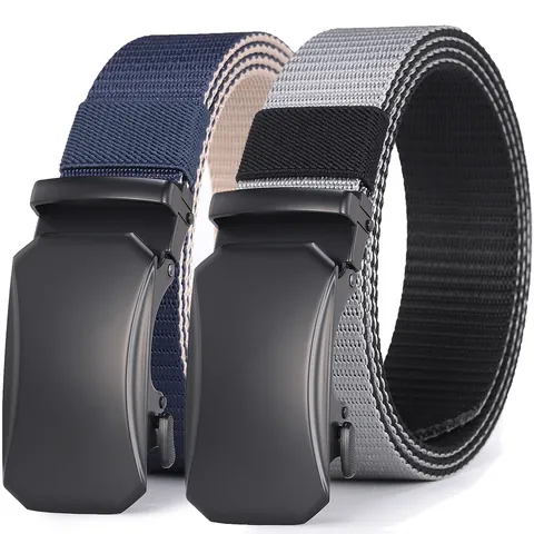 Men Nylon Woven Belt With Automatic Alloy Buckle Outdoor Casual Tactical Breathable Adjustable No Hole Waist Belt