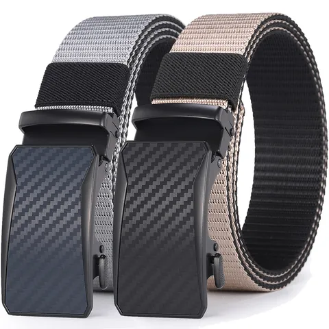 Mens Automatic Buckle Woven Canvas Belt For Jeans Durable Nylon Tactical Waistband With Carbon Fiber Texture Alloy Buckle Fashion Men Waist Strap