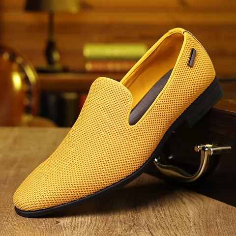 Men's Casual Knitted Mesh Loafers Breathable Slip On Fashion Soft Sole Business Casual Lazy Shoes For Outdoor Daily Use