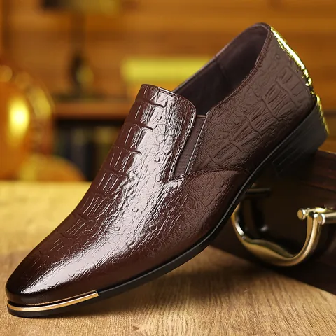 Uomo Business Formale Motivo Coccodrillo Punta Slipper in Pelle Microfibra Stile Britannico Scarpe Con Punta in Metallo