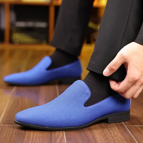 Men's Casual Knitted Mesh Loafers Breathable Slip On Fashion Soft Sole Business Casual Lazy Shoes For Outdoor Daily Use