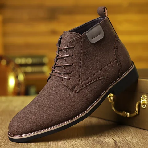 Men's Vintage Martin Boots British Style Lace Up Mid Top Casual Work Boots Microfiber Splicing Non-Slip Fashion Outdoor Boots