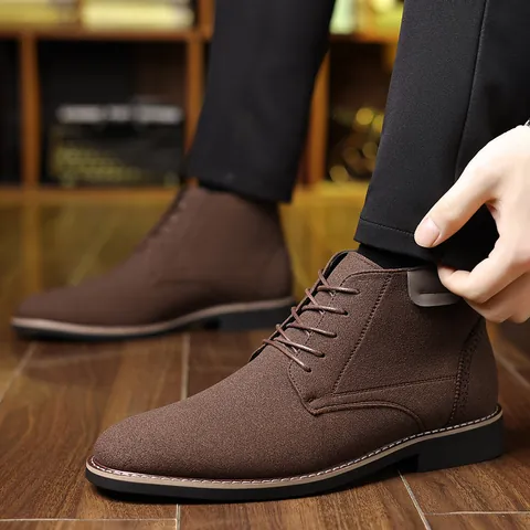 Men's Vintage Martin Boots British Style Lace Up Mid Top Casual Work Boots Microfiber Splicing Non-Slip Fashion Outdoor Boots
