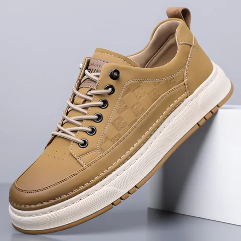 Men's Casual Cowhide Leather Sneakers Breathable Soft Sole Low Top Board Shoes Fashion Non-slip Vintage Outdoor Footwear
