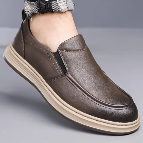 Men Genuine Cowhide Leather Casual Shoes Non-Slip Rubber Soft Sole Loafers Lace Up Derby Driving Shoes For Business Office Daily