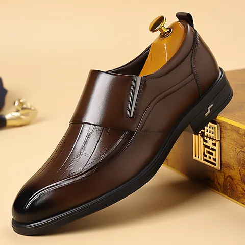 Men's Business Leather Shoes Slip-on Formal Loafers Breathable Non-slip British Style Dress Shoes For Wedding Office