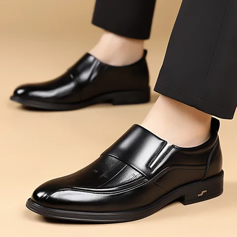 Men's Business Leather Shoes Slip-on Formal Loafers Breathable Non-slip British Style Dress Shoes For Wedding Office