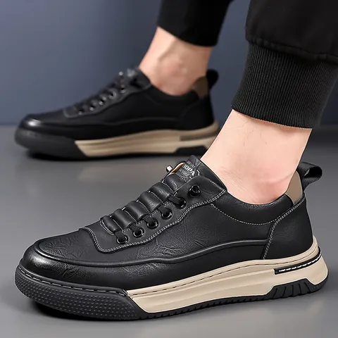 Men's Fashion Casual Leather Shoes Litchi Texture Slip On Driving Board Shoes Anti Slip Lightweight Durable Loafers For Men