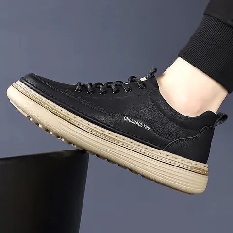 Men's Casual Board Shoes Microfiber Leather Fashion Sneakers Thick Sole Non-slip Daily Walking Shoes Versatile Footwear