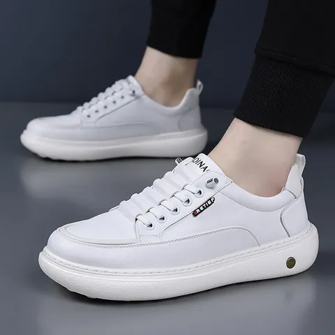 Men's Casual Microfiber Leather Board Shoes Fashion Slip-on Thick Sole Non-slip Breathable Sports Sneakers Men Daily Comfort Walking Shoes