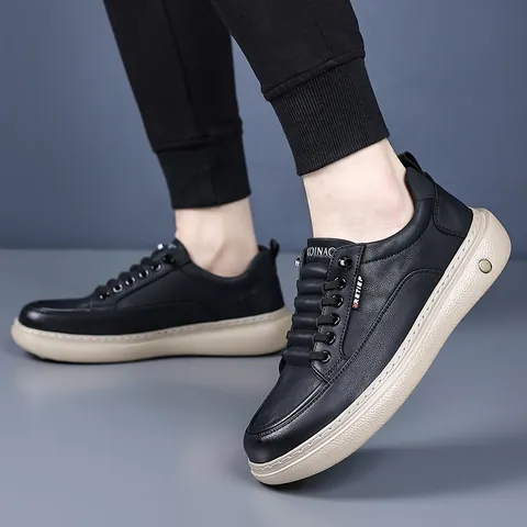 Men's Casual Microfiber Leather Board Shoes Fashion Slip-on Thick Sole Non-slip Breathable Sports Sneakers Men Daily Comfort Walking Shoes