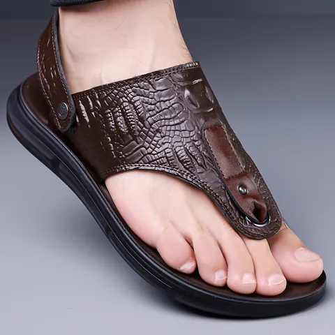 Herren Casual Krokodil Textur Flip Flops Mit Fersenriemen Rutschfest Sommer Strand Sandalen PU Leder Schuhe Schwarz Braun