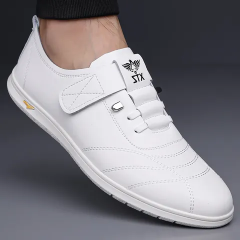 Men Casual Loafers Synthetic Leather Lightweight Walking Shoes Non-Slip Rubber Sole Driving Shoes For Men Hook And Loop Casual Footwear