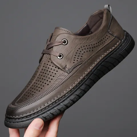 Herren Casual Rindsleder Schuhe Atmungsaktiv Ausschnitt Design Business Büro Flach Rutschfest Fahren Sandalen Schuhe Für Herren