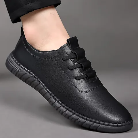 Men's Casual Genuine Cowhide Leather Loafers Rubber Sole Breathable Anti-slip Soft Daily Office Outdoor Walking Stitching Fashion Shoes
