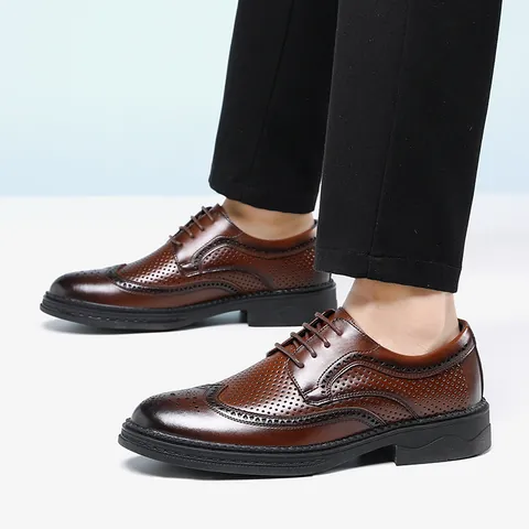 Scarpe Oxford da Uomo Eleganti Brogue Wingtip Intagliate Traspiranti Traforate Calzature da Sposa per Uomo Ufficio Banchetto Formale