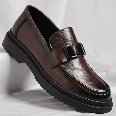 Men's Vintage Microfiber Leather Loafers British Style Business Casual Slip-on Shoes With Thick Rubber Sole Round Toe Low Heel