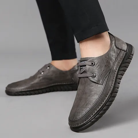 Men's Casual Leather Shoes Crocodile Texture Breathable Non-slip Soft Sole Fashion Business Flat Sneakers For Men Daily Wear