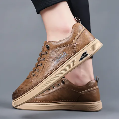 Men's Casual Board Shoes Retro Microfiber Thick Sole Fashion Streetwear Sneakers Lightweight Non-slip Low Top Walking Shoes Male Daily Footwear
