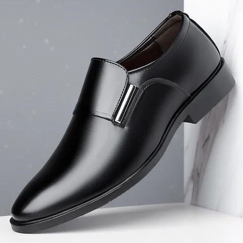 Men's British Business Formal Leather Shoes Cowhide Slip-On Loafers Wear-Resistant Wedding Dress Shoes For Office Gentleman