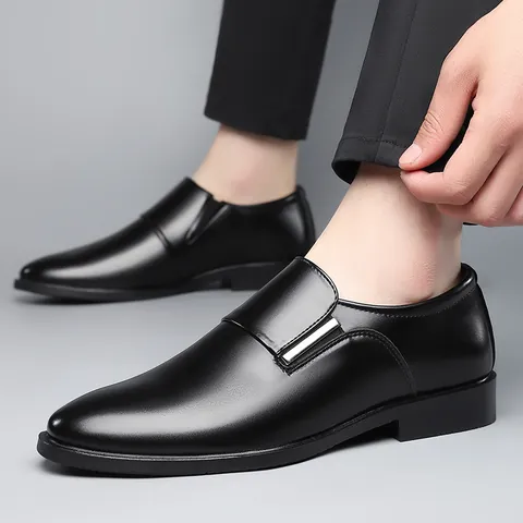 Men's British Business Formal Leather Shoes Cowhide Slip-On Loafers Wear-Resistant Wedding Dress Shoes For Office Gentleman