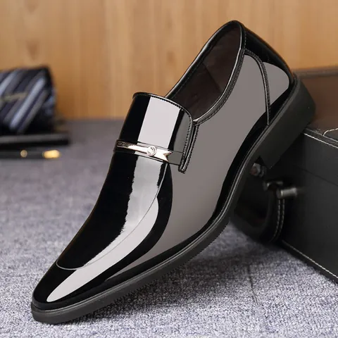 British Style Men Microfiber Leather Formal Shoes Pointed Toe Slip-On Business Loafers Wedding Dress Shoes With Metal Buckle