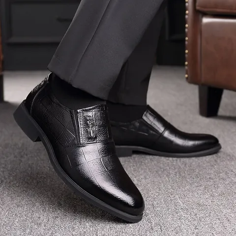 Men Business Casual Genuine Leather Shoes First Layer Cowhide Crocodile Pattern Pointed Toe Slip-On Loafers Wedding Party Shoes