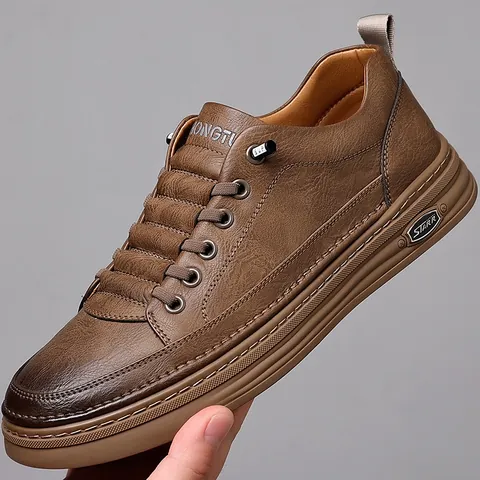 Men's Microfiber Leather Casual Shoes Vintage Breathable Soft Sole Slip-On Sneakers Comfortable Wear-Resistant Fashion Board Shoes