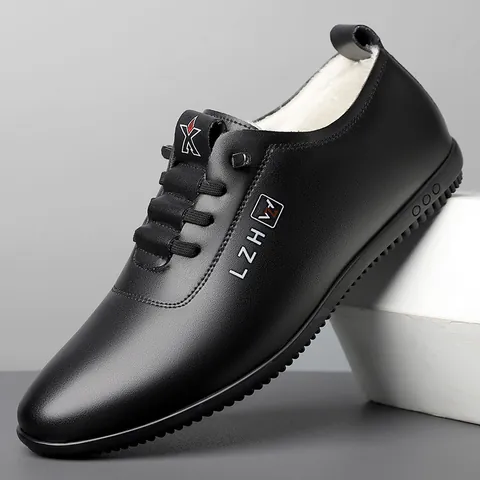 Men's Casual Microfiber Leather Shoes Breathable Soft Sole Driving Loafers Fleece Lining Warm Winter Sneakers For Men