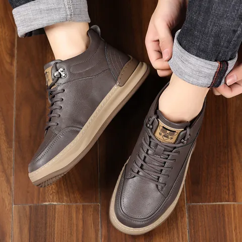 Bottes de Neige d'Hiver pour Hommes en Croûte de Cuir de Vache Doublure Polaire Chaude Imperméable Chaussures de Coton Antidérapantes