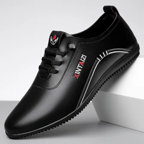 Men's Casual Cowhide Leather Shoes Breathable Non-slip Rubber Sole Business Flat Loafers For Driving Daily Walking