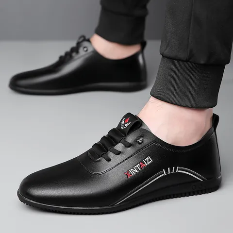 Men's Casual Cowhide Leather Shoes Breathable Non-slip Rubber Sole Business Flat Loafers For Driving Daily Walking