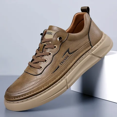Men's Casual Board Shoes Split Cowhide Leather Slip On Sneakers Low Top Anti Slip Wear Resistant Daily Fashion Footwear