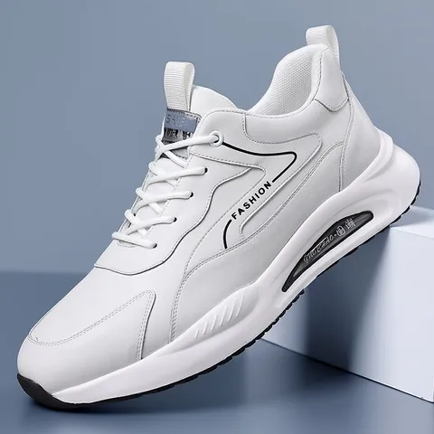 Men's Leather Casual Sneakers Fashion Trendy Dad Shoes Soft Sole Running Sport White Shoes Non-slip Breathable Footwear