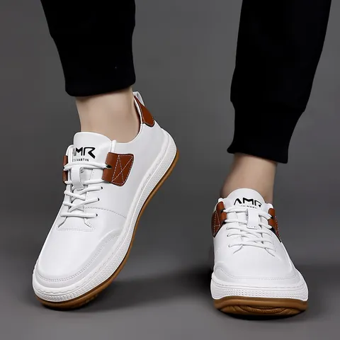 Men Casual Board Shoes Split Leather Breathable Fashion Sneakers Thick Sole Anti Slip Low Top Walking Shoes Daily Wear