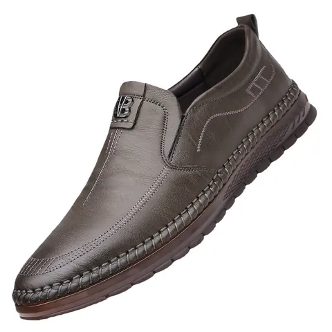 Chaussures Décontractées en Cuir pour Hommes à Enfiler Semelle en Tendon de Boeuf Souple Antidérapant Mocassins Cousus Main Couleur Unie
