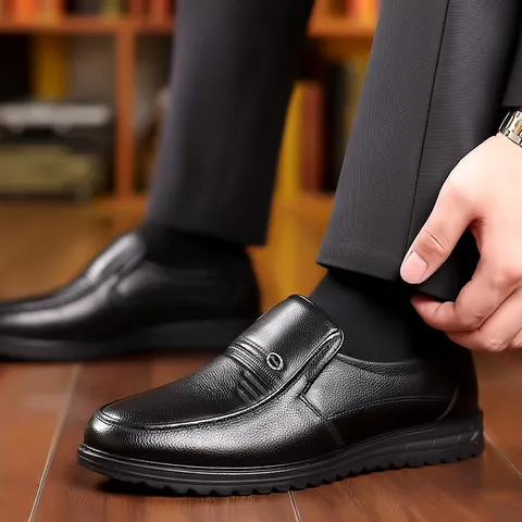 Men Business Casual First Layer Cowhide Loafers Lychee Texture Slip On Leather Dress Shoes Soft Breathable Non Slip Footwear