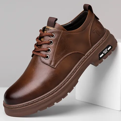Men's Retro Business Casual Leather Shoes Lace Up Low Top Oxford Shoes Genuine Leather Comfortable Non Slip Rubber Sole Dress Shoes For Men