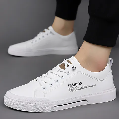 Men's Genuine Cowhide Leather Casual Board Shoes Soft Sole Non-slip Breathable Low Top Lace-up Sneakers White Off-white Fashion Walking Shoes