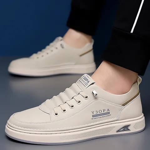 Men Casual Skate Shoes Synthetic Leather Soft Rubber Sole Slip On Breathable Fashion Sneakers For Youth Outdoor Daily Wear