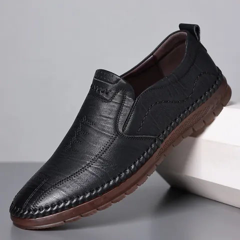Scarpe Casual in Pelle da Uomo Suola in Tendine di Manzo Slipper Business Cuciture a Mano Traspiranti Morbide Scarpe Basse per Uomo Quotidiano
