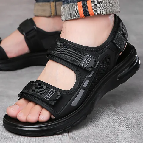 Sandales de Sport Décontractées pour Hommes en Croûte de Cuir Chaussures de Plage Été Coussin d'Air Antidérapantes Extérieur