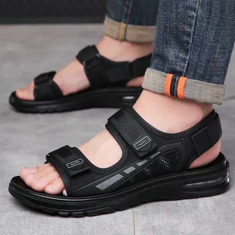 Sandales de Sport Décontractées pour Hommes en Croûte de Cuir Chaussures de Plage Été Coussin d'Air Antidérapantes Extérieur