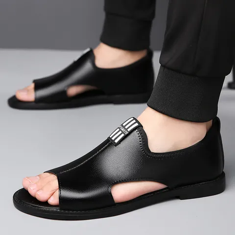 Sandalias de Cuero de Vaca para Hombre Verano Casual Calado Zapatos de Playa Transpirables Antideslizantes Suela Blanda