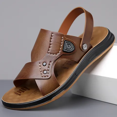 Herren Rindsleder Casual Sandalen Strand Schuhe Zwei-Wege Hausschuhe Rutschfest Weiche Sohle Outdoor Sommer Fußbekleidung
