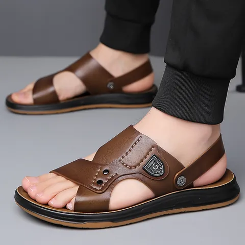 Herren Rindsleder Casual Sandalen Strand Schuhe Zwei-Wege Hausschuhe Rutschfest Weiche Sohle Outdoor Sommer Fußbekleidung